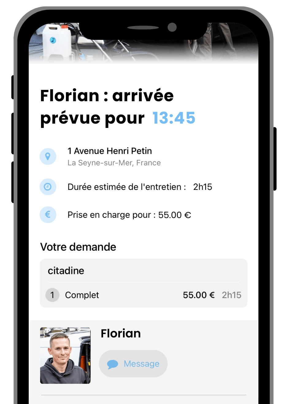 Aperçu des détails de la réservation prochaine pour les clients sur Octav